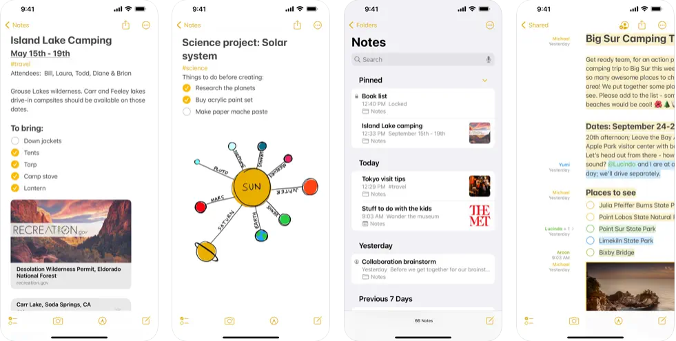 Captura de pantalla de la app Notas de Apple