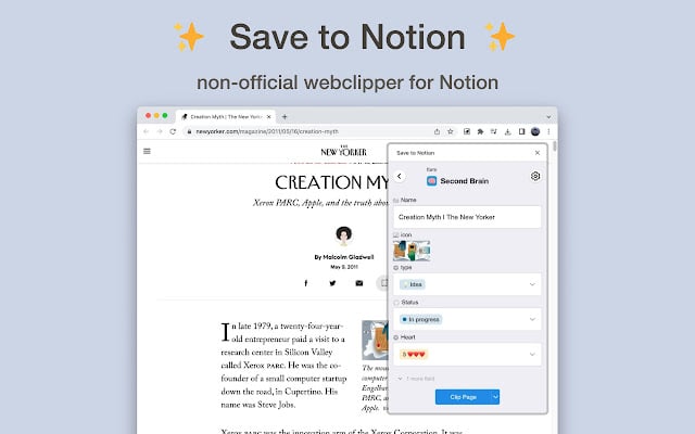 Captura de pantalla de la extensión de Chrome Save to Notion