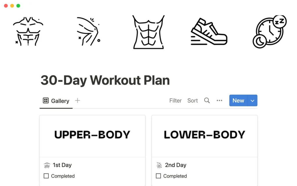 Captura de pantalla de la plantilla 30-Day Workout Plan