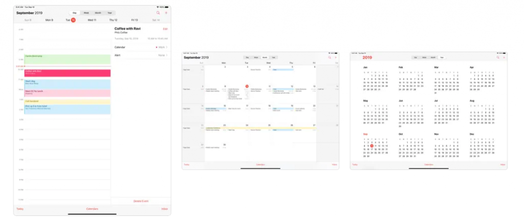 Captura de pantalla de la aplicación Calendario de Apple para iPad