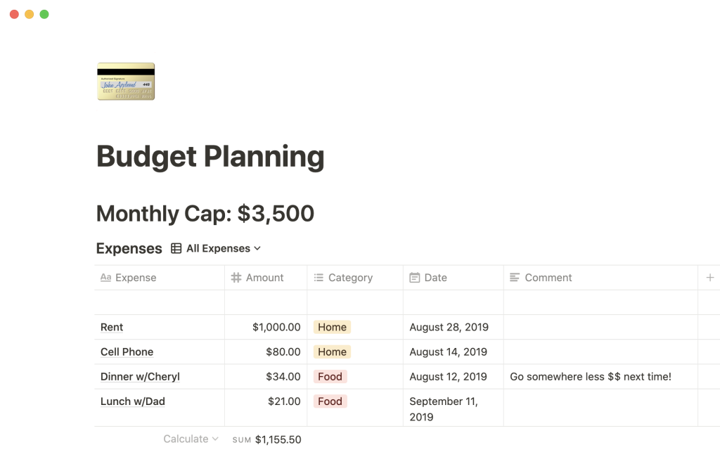 Budget Planning template screenshot