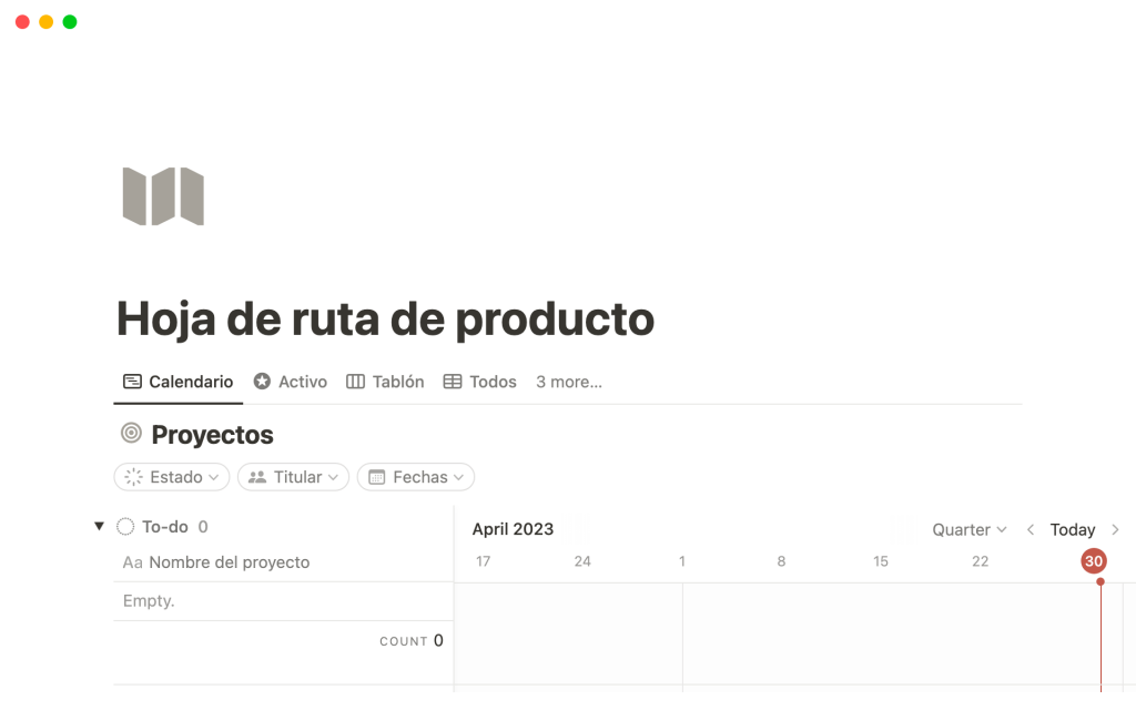 Captura de pantalla de la plantilla Hoja de ruta de producto