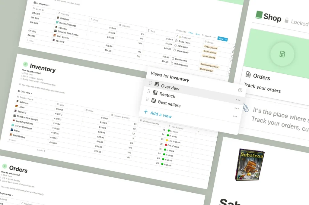 Captura de pantalla de la plantilla Manage Your E-commerce Business with Notion