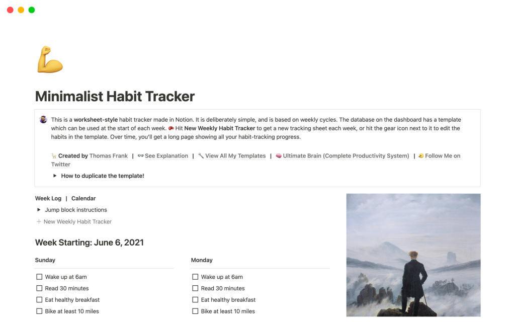 Captura de pantalla de la plantilla Minimalist Habit Tracker