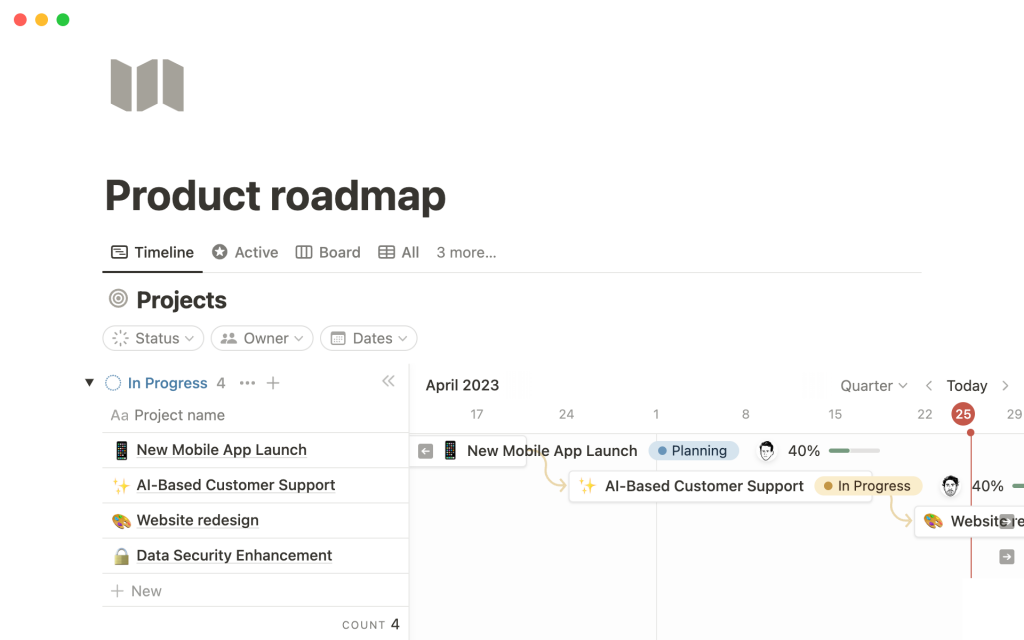 Product Roadmap template screenshot