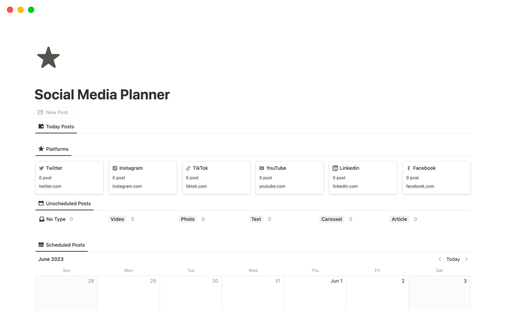 Captura de pantalla de la plantilla Social Media Planner