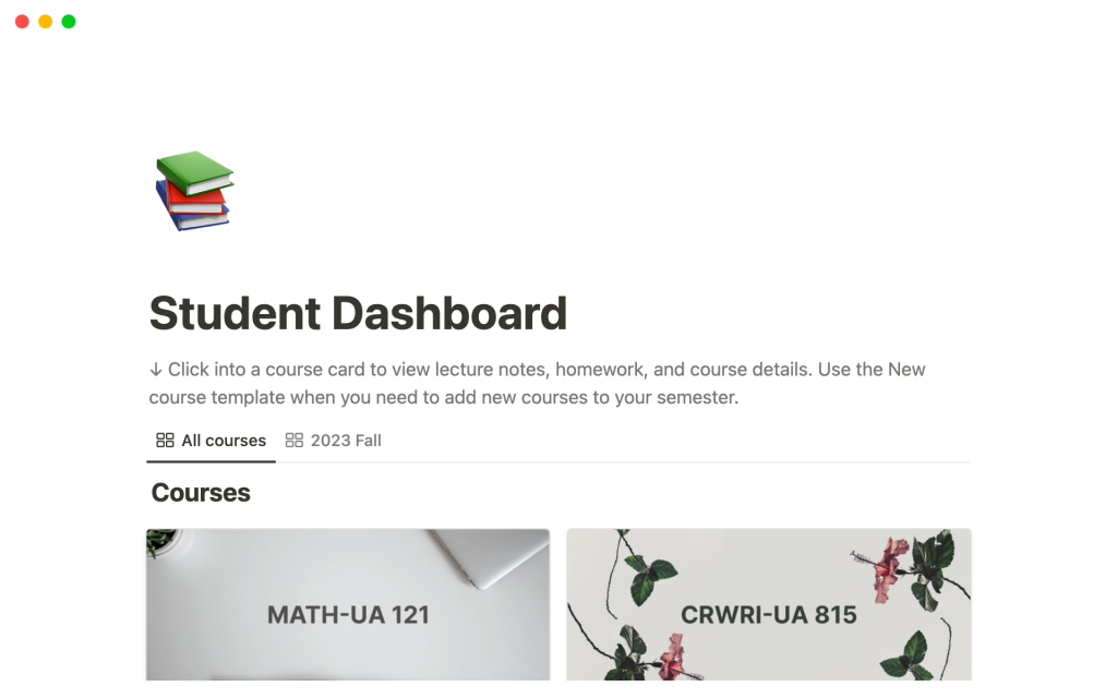 Student Dashboard template screenshot