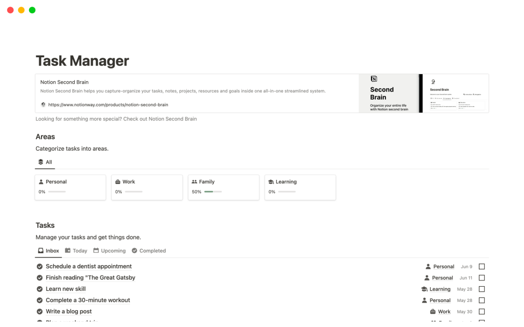 Captura de pantalla de la plantilla Task manager
