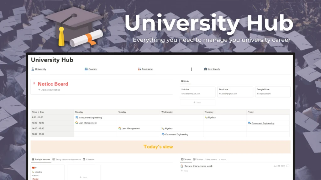 Captura de pantalla de la plantilla University Hub