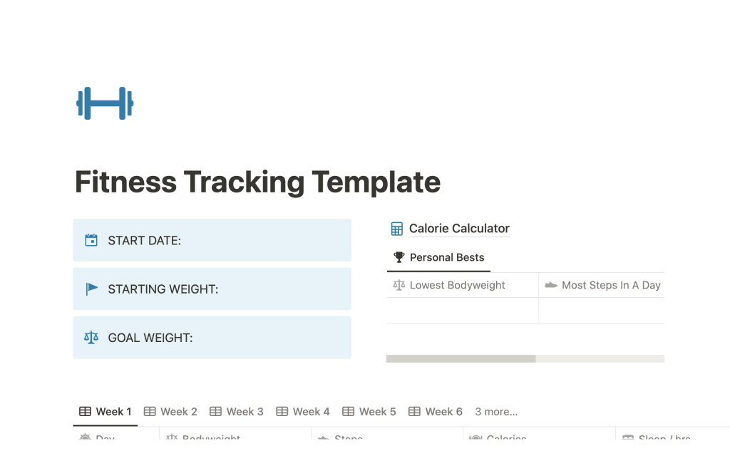 Captura de pantalla de la plantilla Fitness Tracking Template
