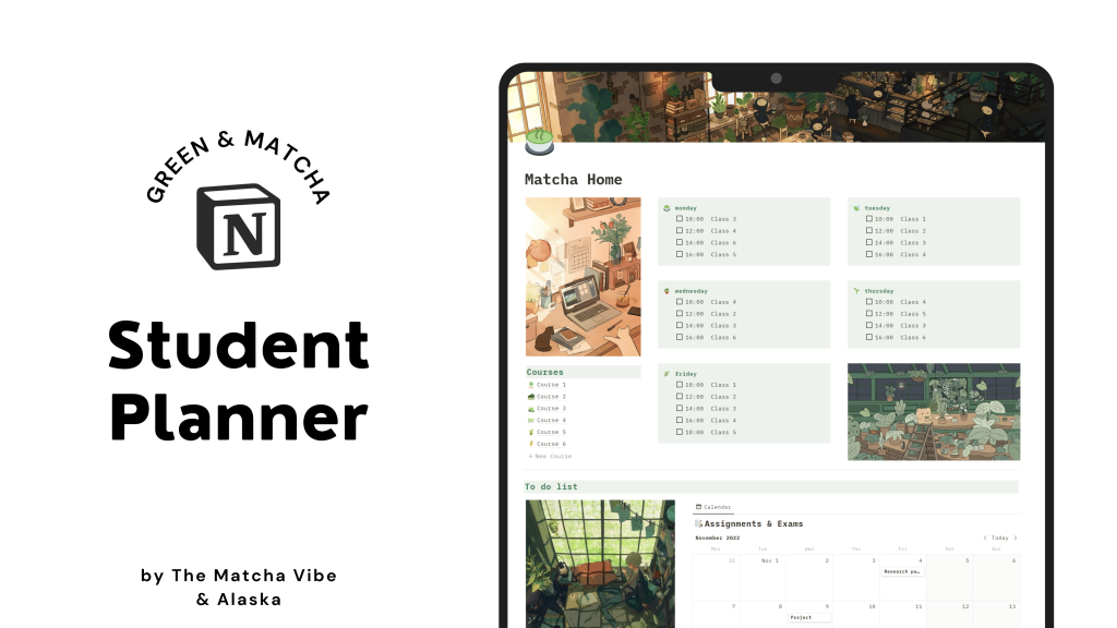Green & Matcha Student Planner template screenshot