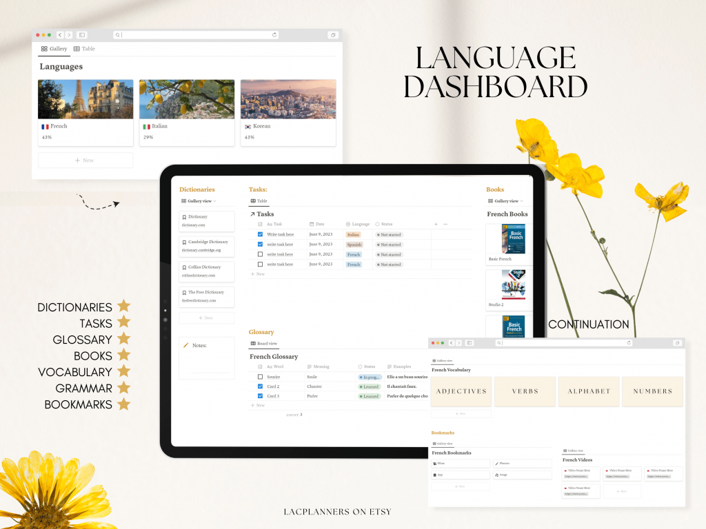 Language Learning Notion Planner template screenshot