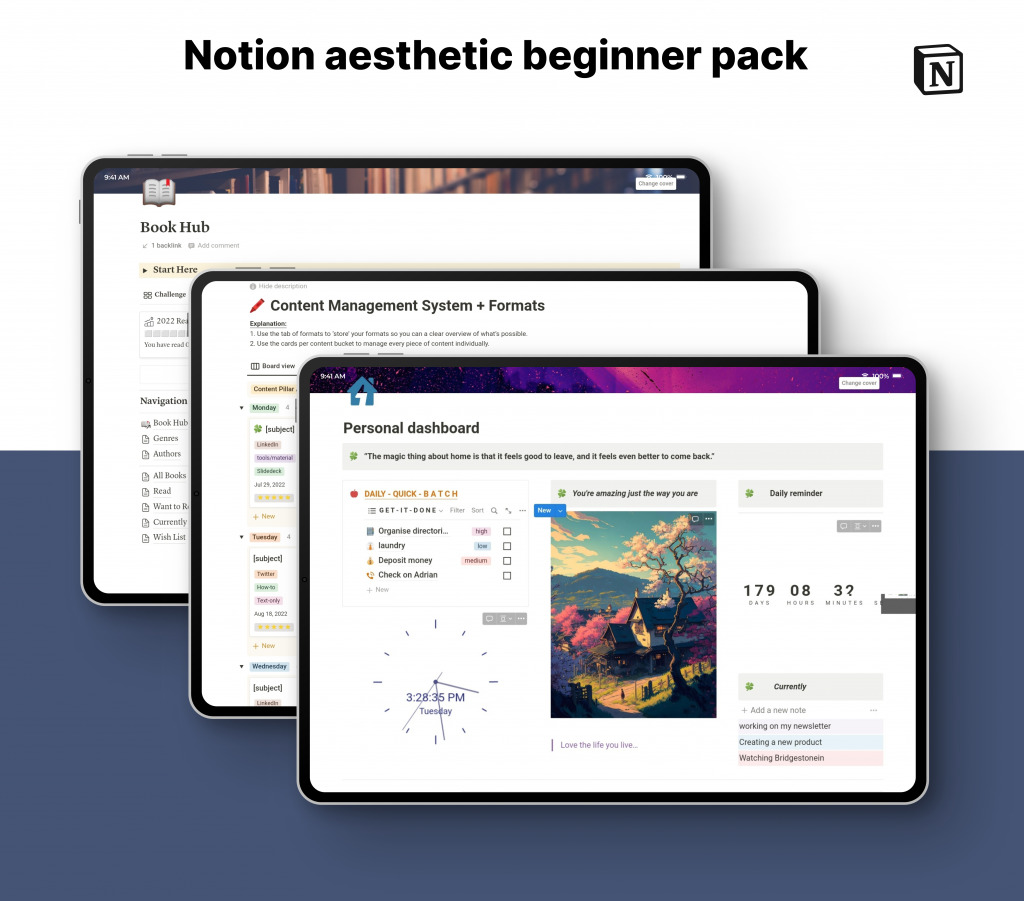 Captura de pantalla de la plantilla Notion Aesthetic Beginner Pack