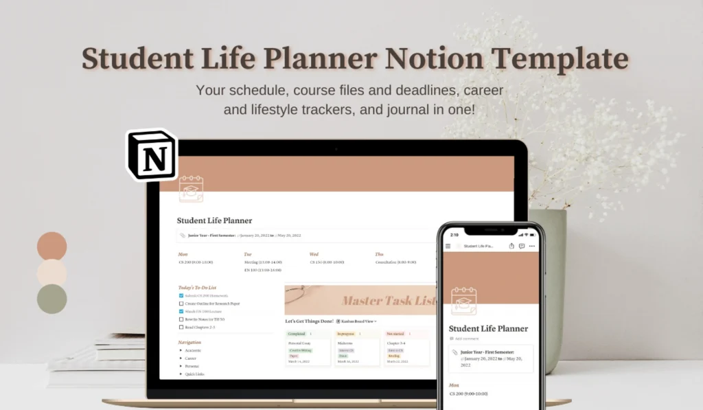 Captura de pantalla de la plantilla Student Life Planner