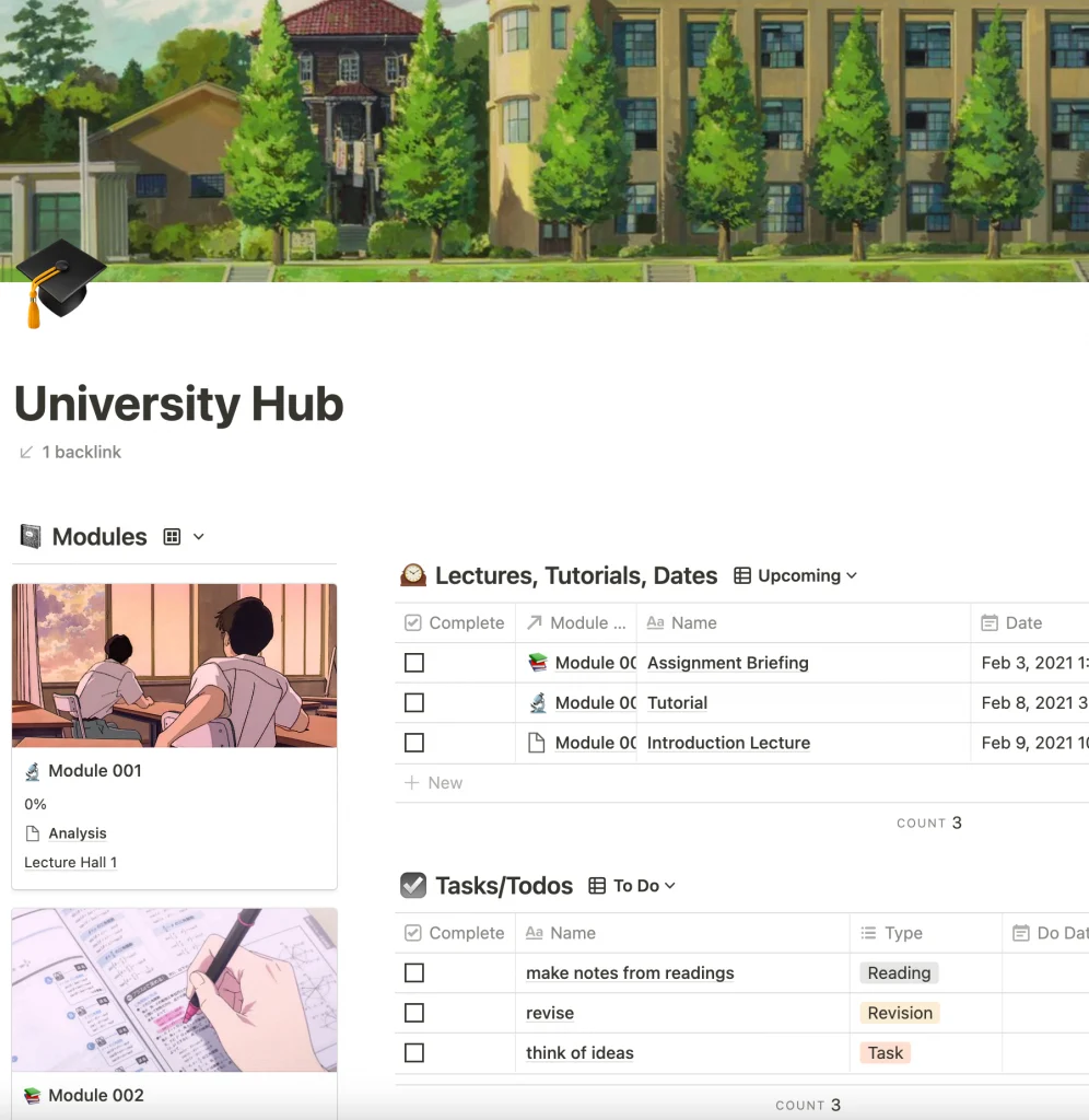 Captura de pantalla de la plantilla Student Productivity Hub