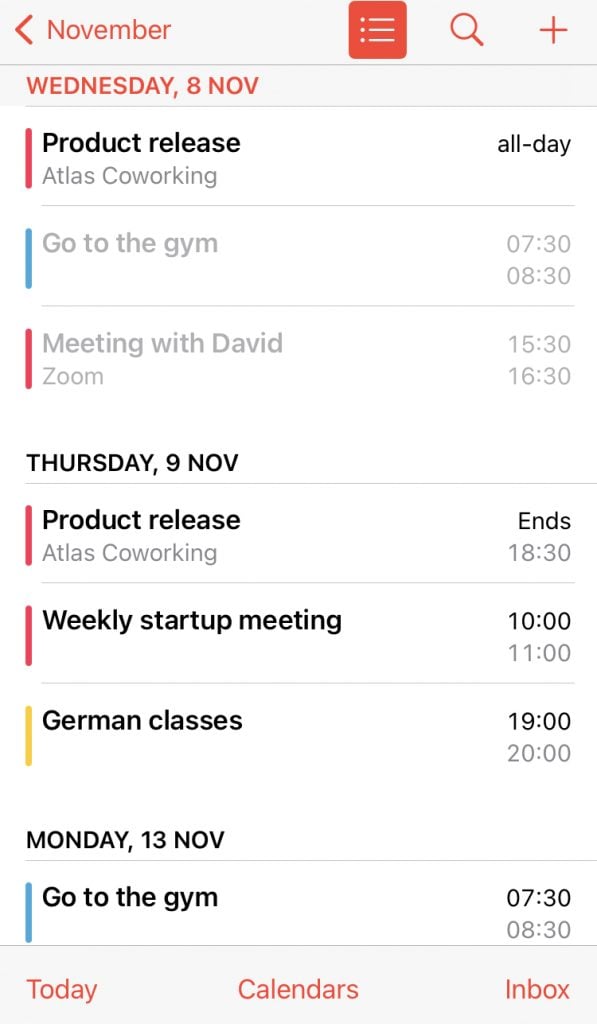 Apple Calendar app screenshot