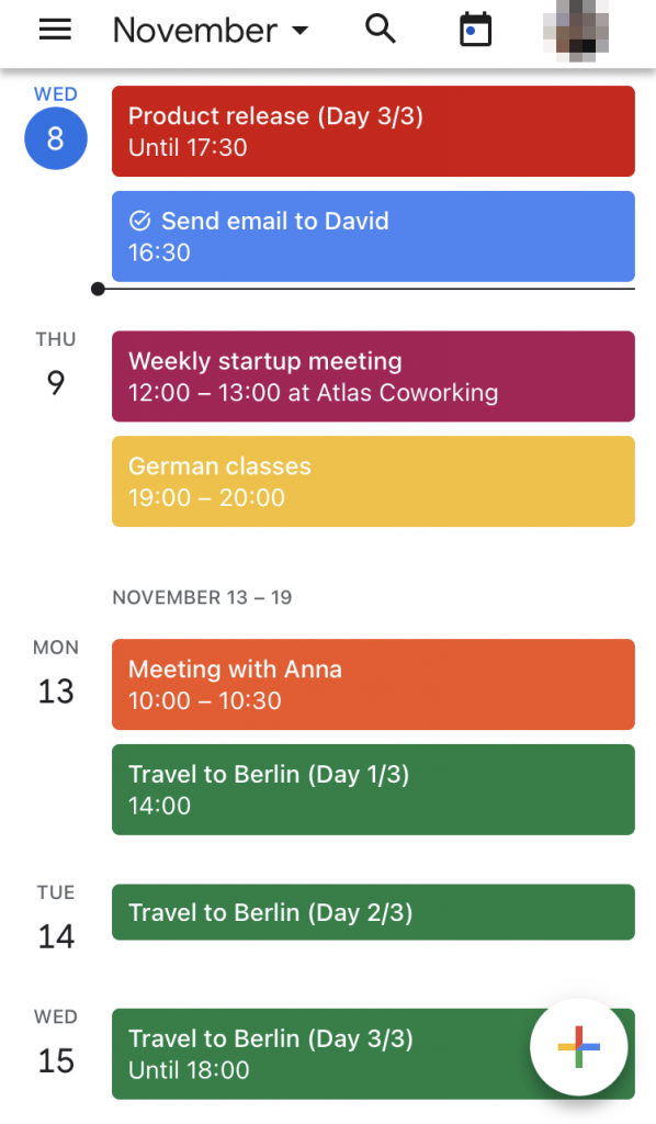 Google Calendar app screenshot