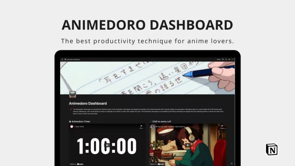 Animedoro Dashboard template screenshot