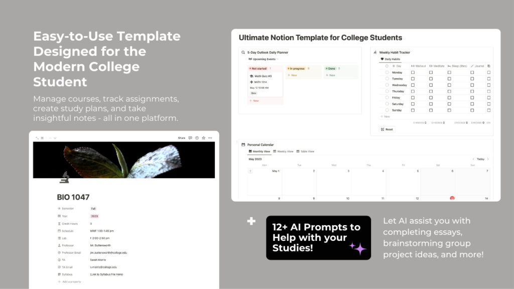 Captura de pantalla de la plantilla Ultimate Notion Template for College Students